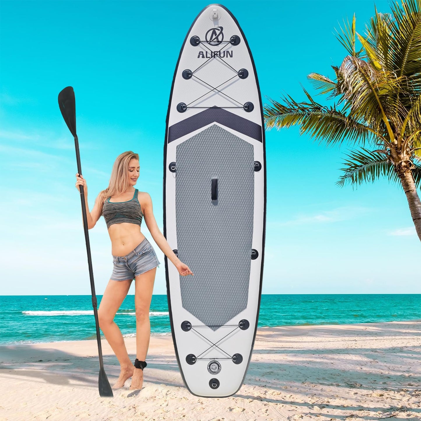 Inflatable Stand Up Paddle Board, Blow Up Paddle Board SUP 10'6"x32"x6", All Around Paddleboards for Beginner & Intermediate, Built-in Camera Mount, Military Grade PVC with Full Accessory Package