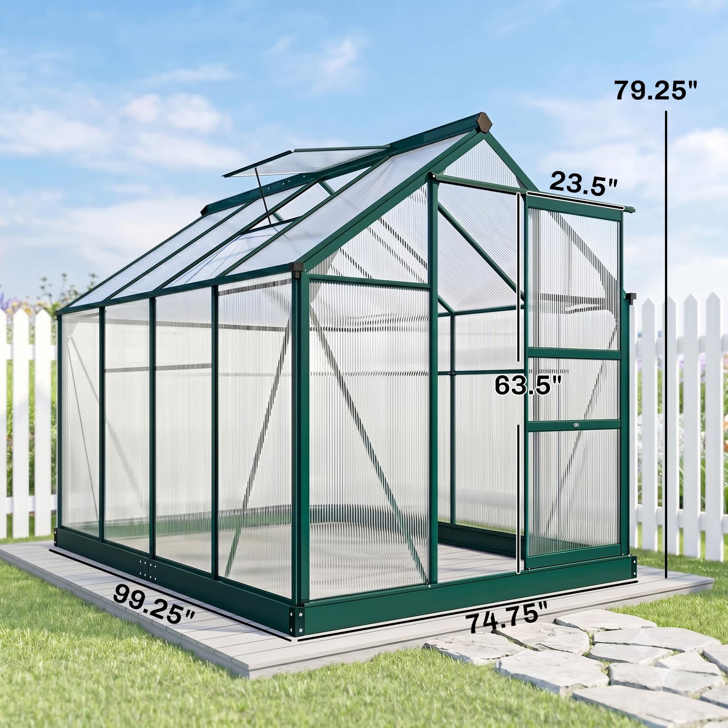Outsunny 6' x 8' Greenhouse for Outdoors, Polycarbonate Greenhouse with Rain Gutter and Roof Vent, Aluminum Walk-in Green Houses with Push Door for Outside for Patio Backyard Garden, Dark Green