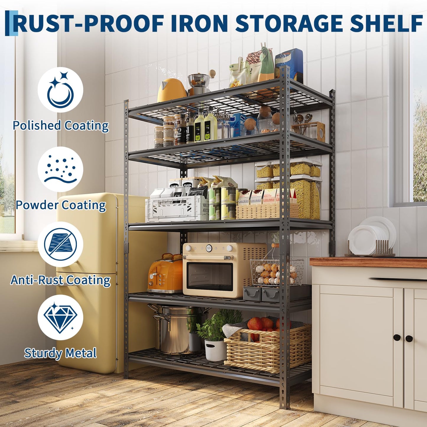 Garage Shelving 2200 LBS Storage Shelves Adjustable Metal Shelving Unit Heavy Duty 5 Tier Metal Shelves for Garage Kitchen Pantry Warehouse Basement, 36" W × 16" D × 72" H, 4 Pack