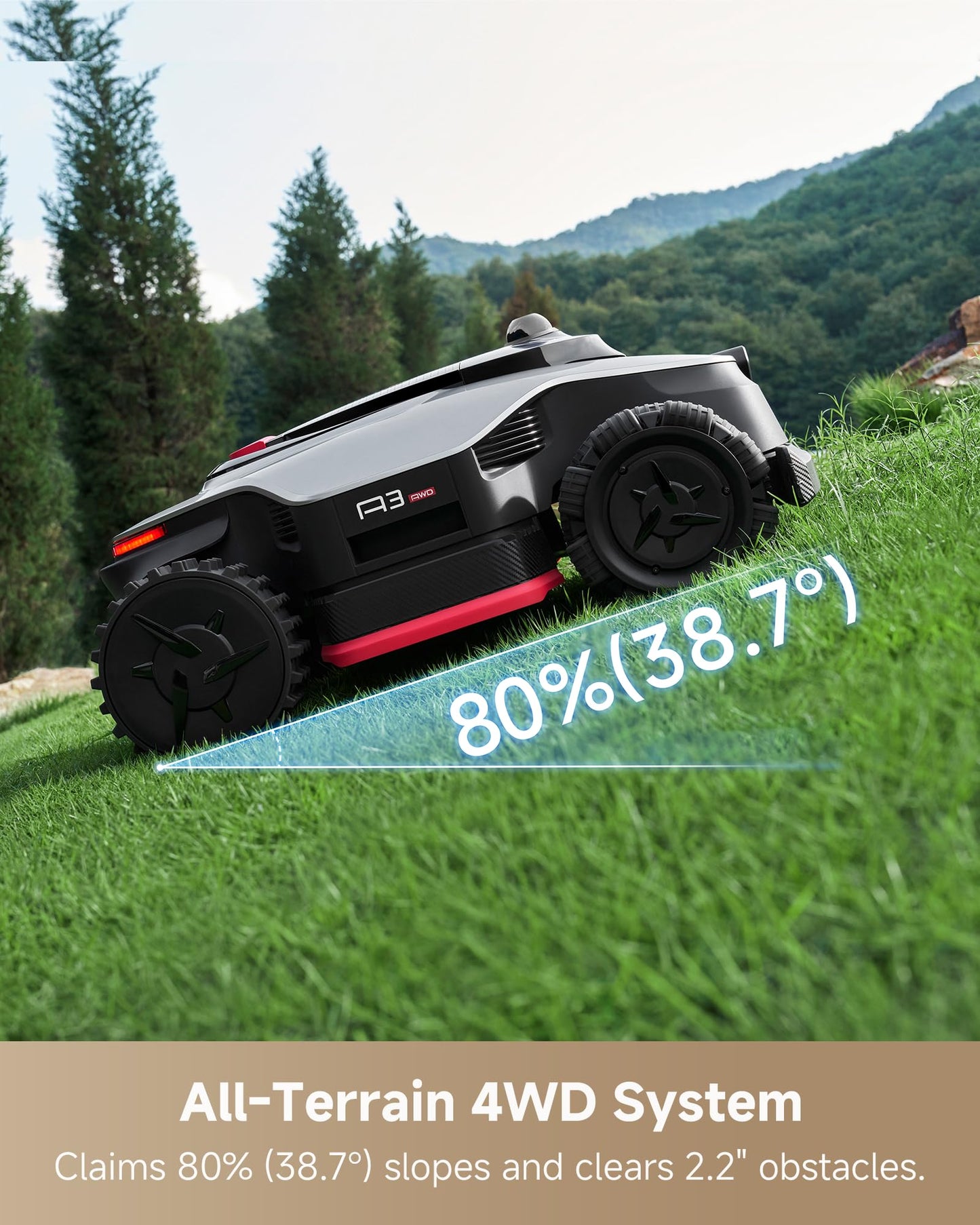 DREAME LiDAR 2500 Robot Lawn Mower A3 AWD Pro Wire Free No RTK, 4WD for 38.7° Slopes, Dual AI Vision Robotic Lawn Mowers,Dual-Disc Cutting 15.8" Width, Smart Zero-Edge, App Control for 0.62 Acre