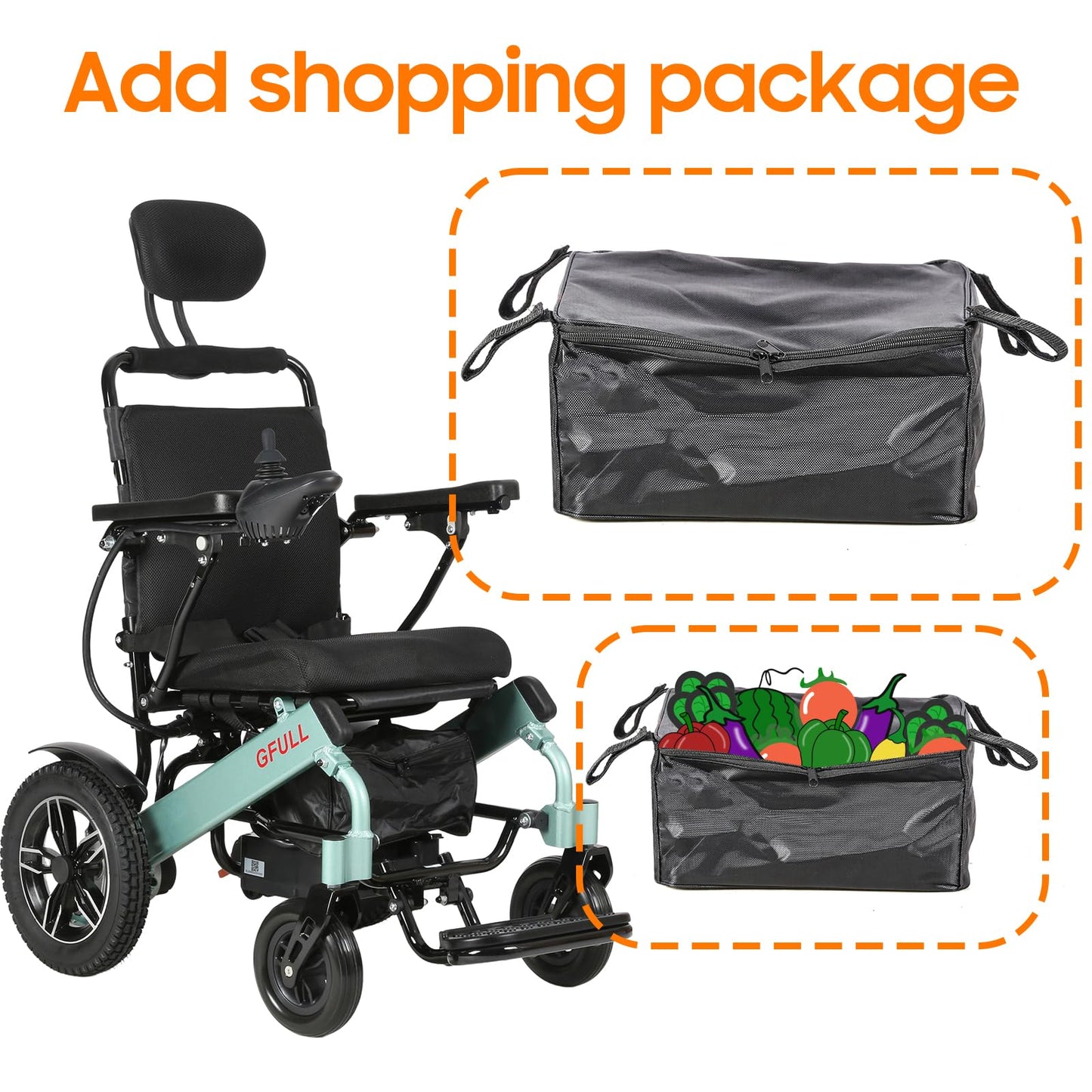 Reclining Electric Wheelchair, 20Miles w/Bag Electric Wheelchairs for Adults, 17.7in Aluminum Lightweight Foldable All Terrain Motorized Wheelchair for Senior, Portable Folding Power Wheelchairs