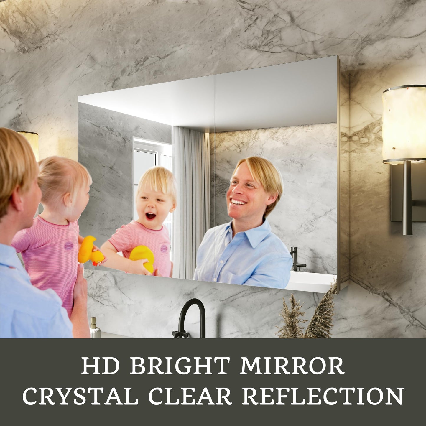 ComfyStyle 36x24 Bathroom Medicine Cabinet with Mirror,Aluminum Alloy Frame with Mirror Side Panels,Surface or Recessed Medicine Cabinet with Adjustable Shelves,Assembly Required
