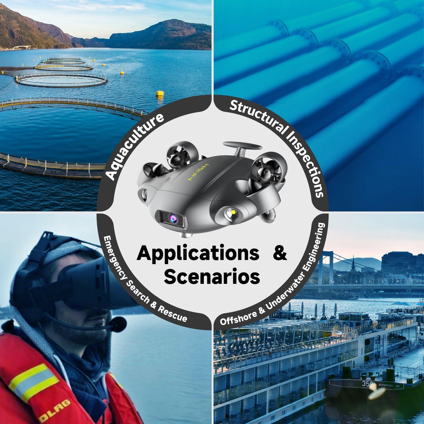 QYSEA FIFISH V6 Expert M100 with 6 Hours Working Time, AI Vision Lock Underwater Drone, QYSEA Underwater Robot with EPP Case, Q-interface, Portable ROV with 4K Camera, 330ft Dive