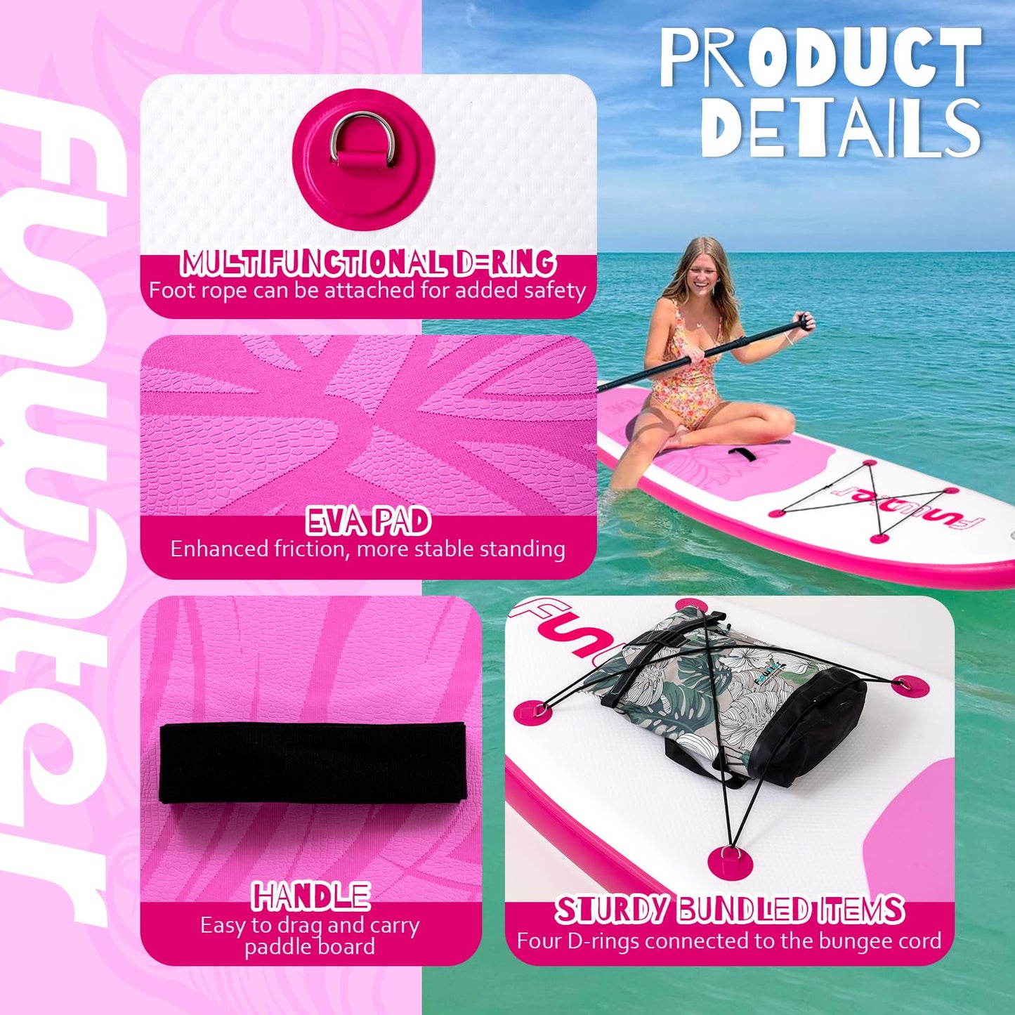 FunWater 10'6×33"×6" Inflatable Stand Up Paddle Board with Premium SUP Paddleboard Accessories,Adults & Youth for All Skill Levels, Included with Board, Paddle, Pump, Three Fins, Backpack