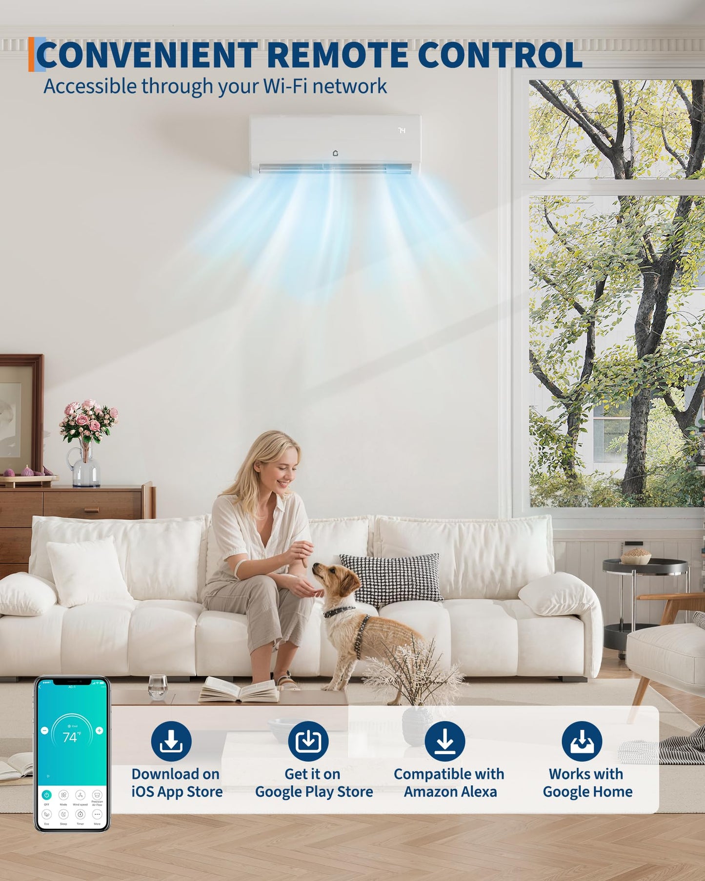 Garvee 11500 BTU Mini Split AC/Heating System, 115V WIFI Enabled Energy Efficient Mini Split Unit,Wall-Mounted Split Air Conditioner,Cools Up to 750 Sq.Ft, Heat Pump & Installation Kits