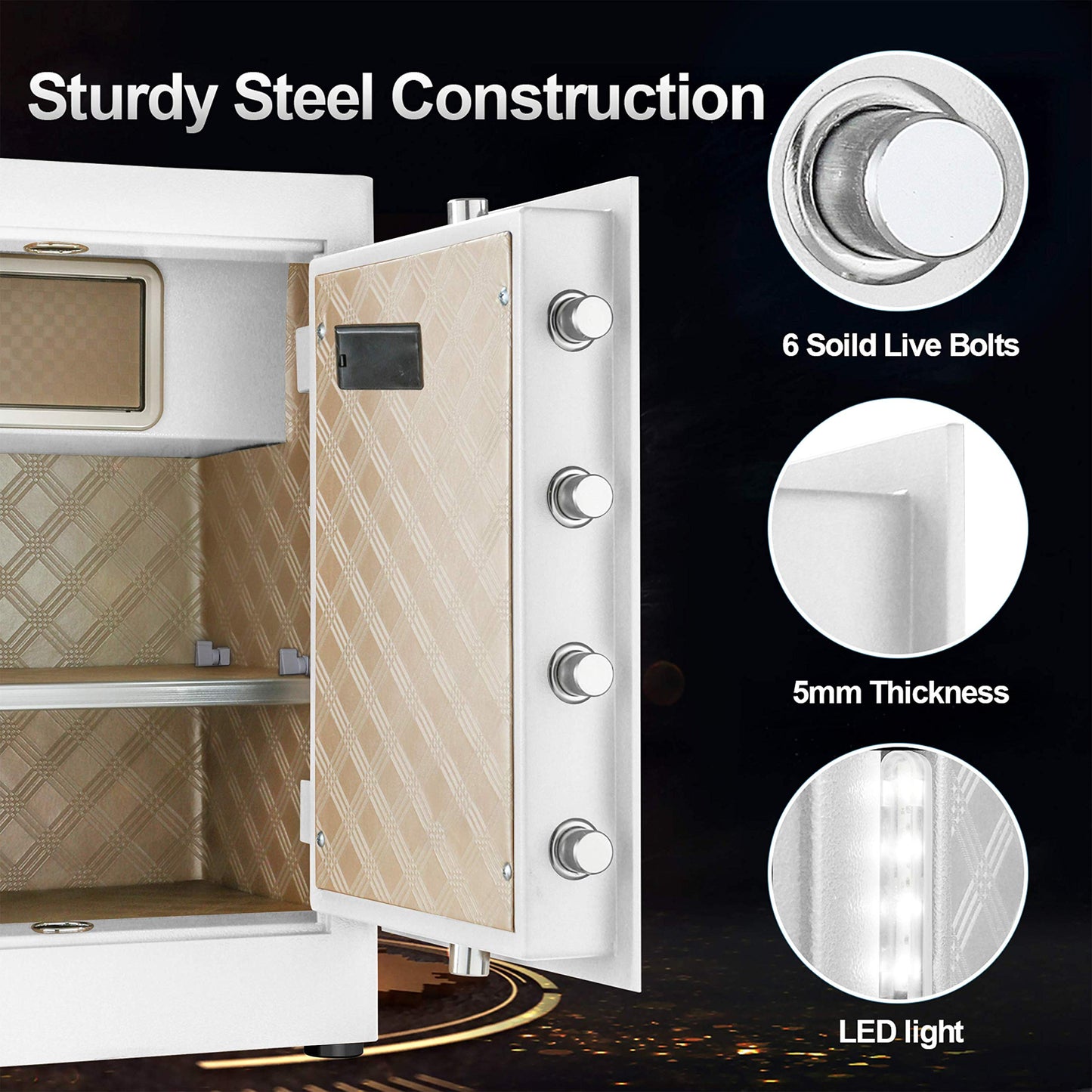 TIGERKING 2.05 Cu Ft Heavy Duty Security Home Safe – Digital Touchscreen Lock, Anti-Theft, Adjustable Shelves, Easy to Use, Ideal for Home or Office, White