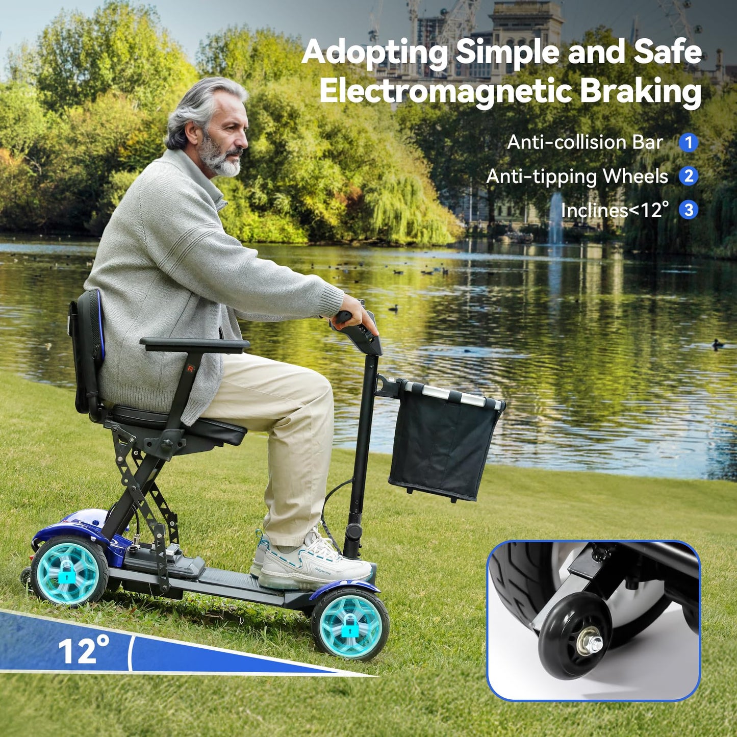 (2026 Upgrade) Lightweight Mobility Scooter for Seniors & Adults, Folding Mobility Scooters, 24.8 Miles Travel Foldable 4 Wheeler, Removable Lithium Battery, 300lb Capacity-Gloss Blue