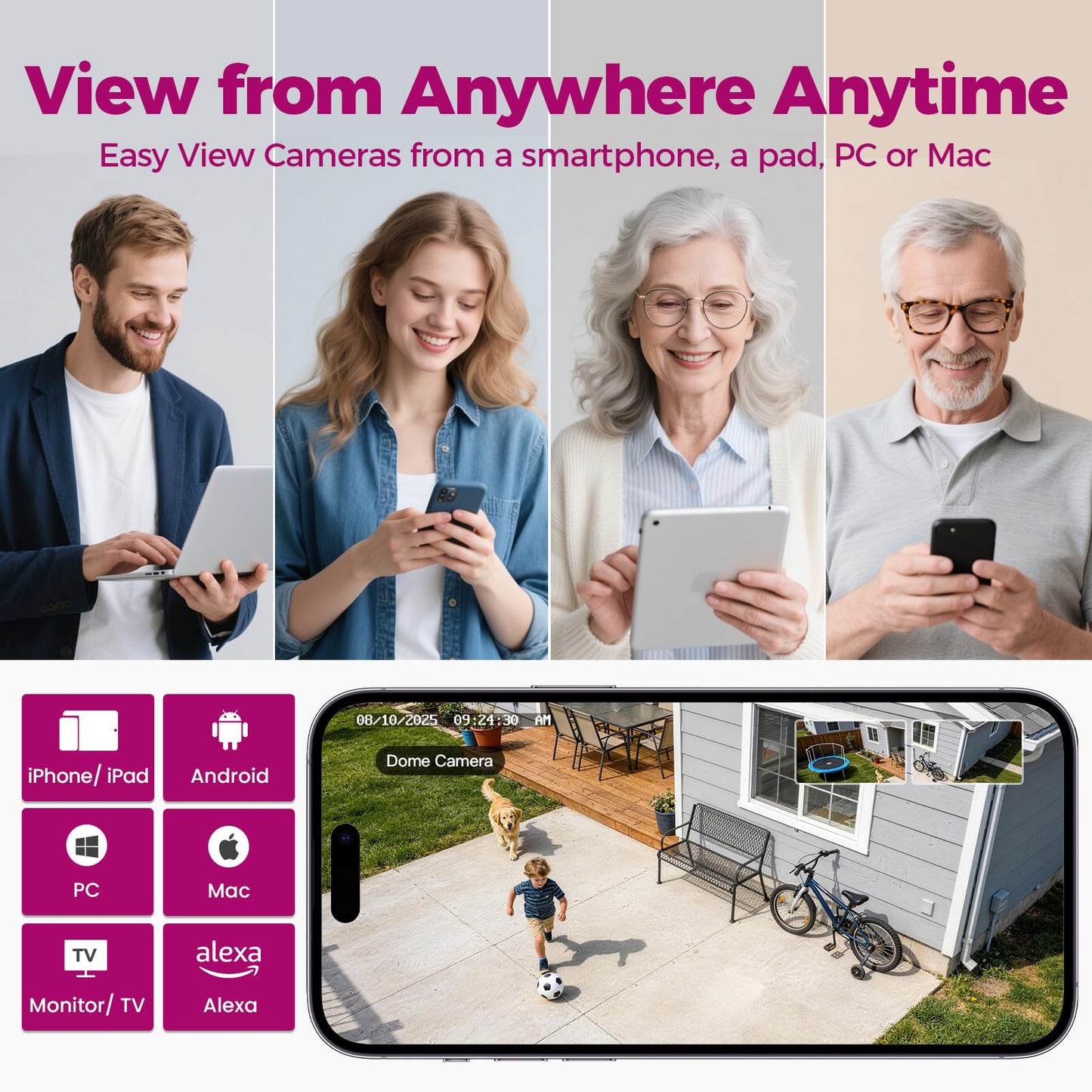XMARTO 6MP Tri-Lens 4-Cam 500GB WiFi Mesh Security Camera System,16CH 4K H.265 WiFi-Inside NVR,360°PTZ AI Tracking,3-View/Cam,Long Range Wireless,Plug-in 24/7 Home Surveillance,Local & Mobile View
