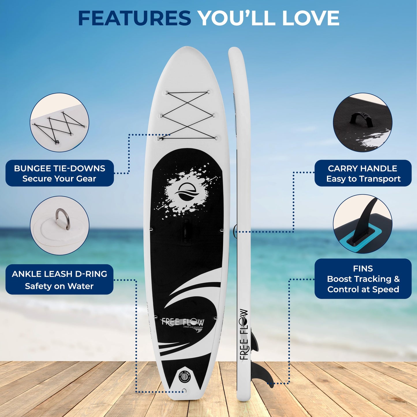 SereneLife Inflatable Stand Up Paddle Board - Wide Stable Design, Non-Slip Deck for Adults & Youth with Premium Paddle Board Accessories: Carry Bag, Dual Action Pump, Paddle, Ankle Leash - Black