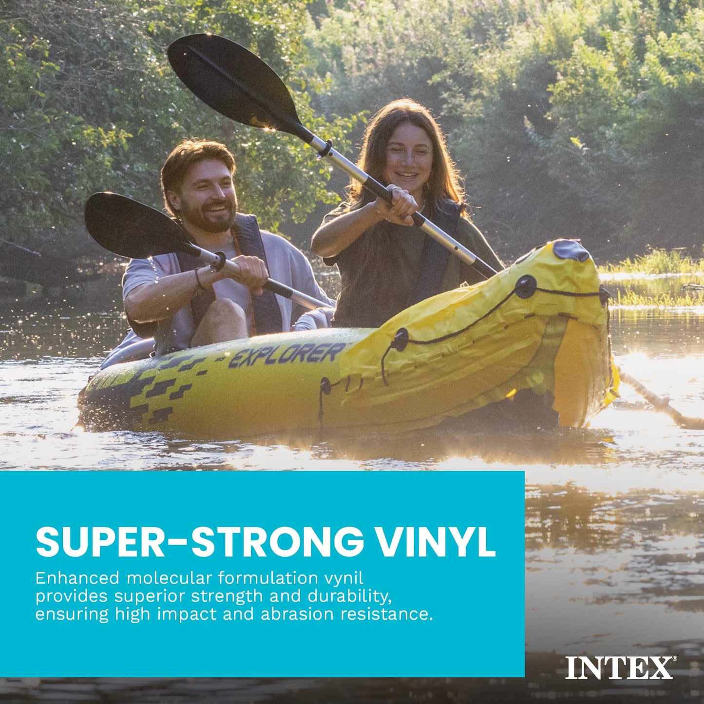 Intex 2-Person Inflatable Kayak Set w/ Pump, Aluminum Oars, Adjustable Seats, Explorer K2 - Tandem Blow-up Raft for Adults, Great for Lakes or Rivers