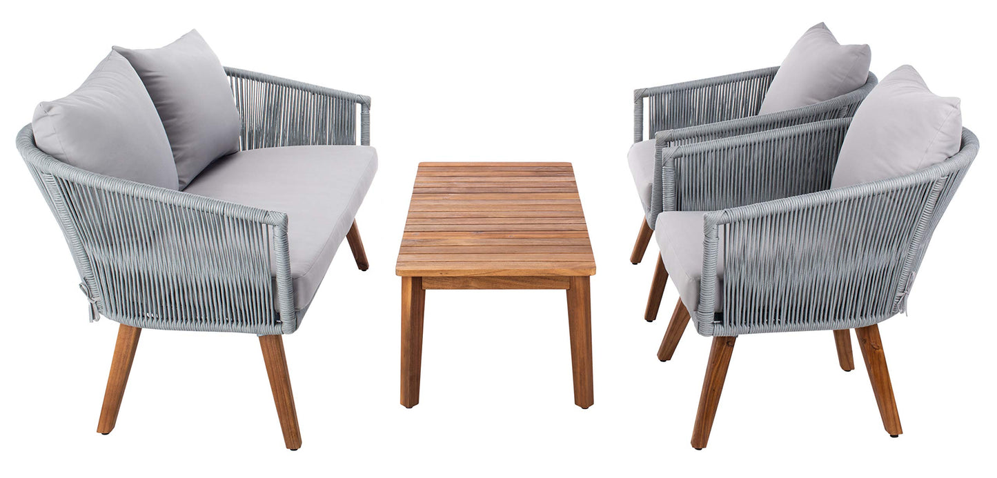 SAFAVIEH PAT7072A Outdoor Velso Rope 4-Piece Seat Cushions and Pillows Included Patio Set
