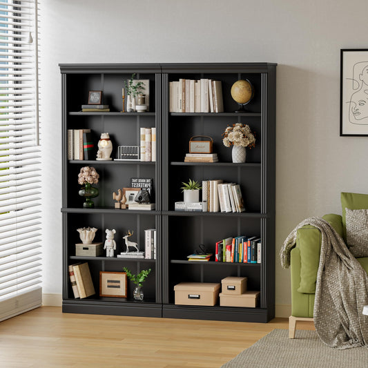 YESHOMY 72" Bookcase and Bookshelf, 5-Tier Wood Bookcases with Shelves, Tall Floor Standing Book Shelf Storage Cabinet Home Decor Furniture for Living Room, Home Office, Black, 2 PCS