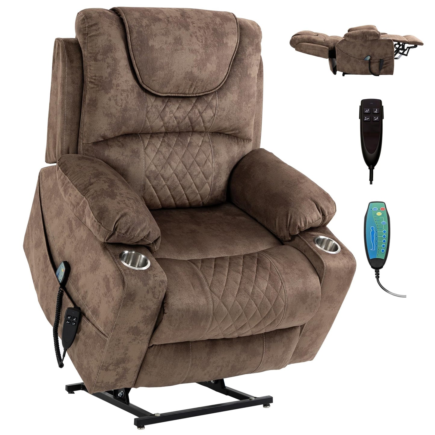 RHHVVR Oversized Power Lift Recliner Chair for Big and Tall, 25" Large Electric Recliner Chair with Massage and Heating, Dual Motor Zero Gravity Recliner Sofa, Velvet, Brown