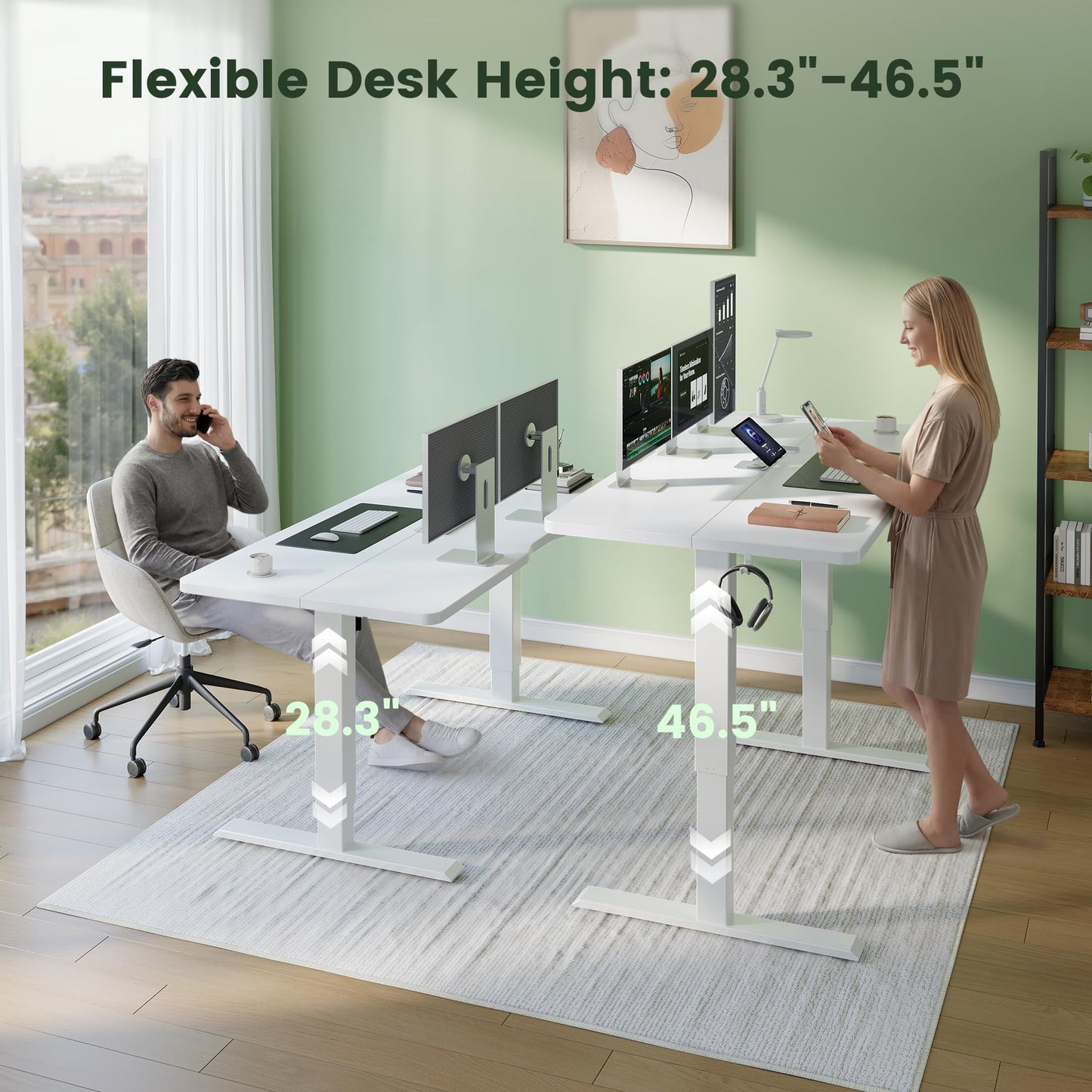 CubiCubi Standing Desk, 63 x 28 Inches Electric Height Adjustable Computer Desk, Sit Stand up Home Office Desk with Memory Presets, White