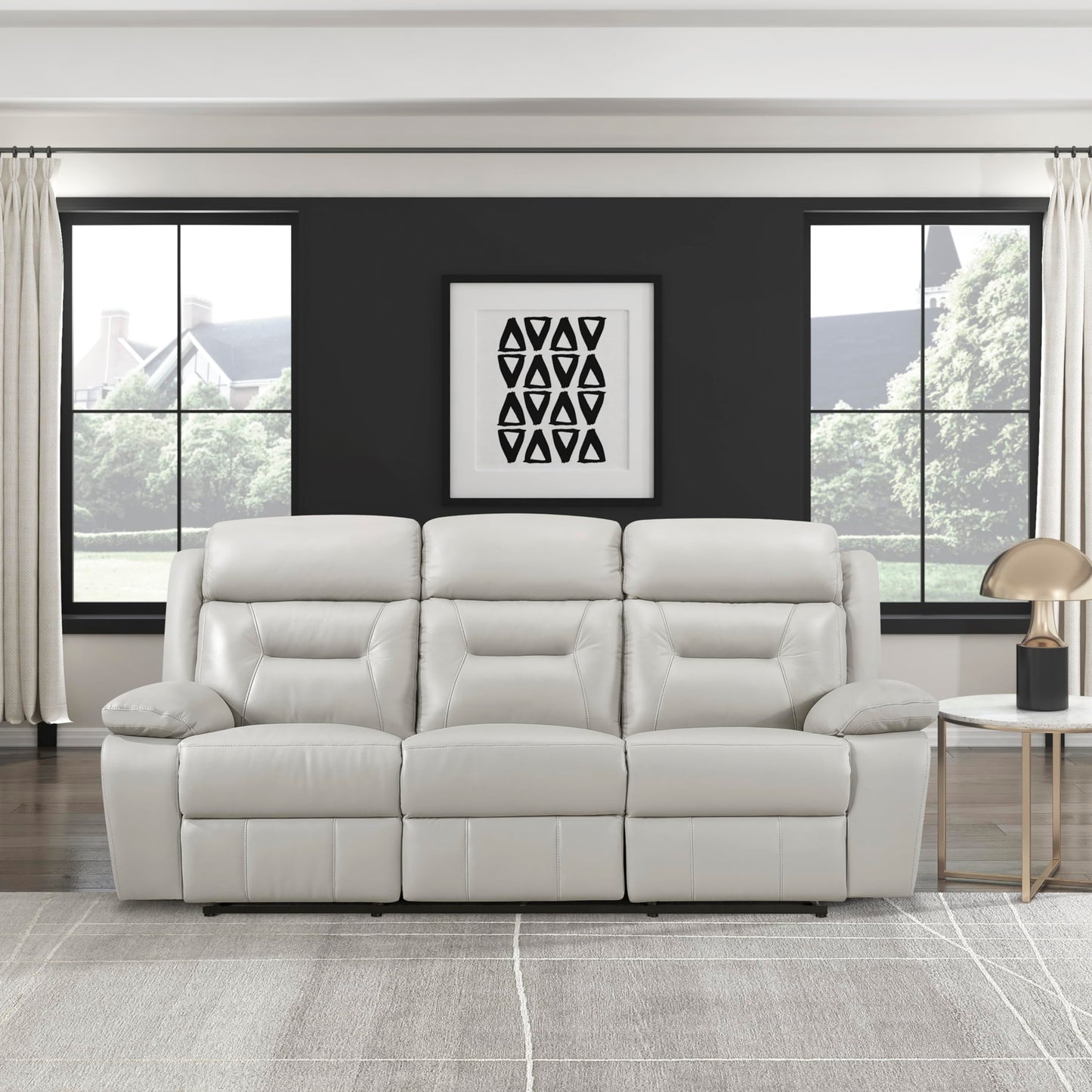 Lexicon Reclining Sofa for Living Room, Double Recliner RV Couch, Manual Wall Hugger Recliner, Home Theater Seating Leather Match Reclining Sofa with Pillow Top Armrests, 87''W Couch, Silver