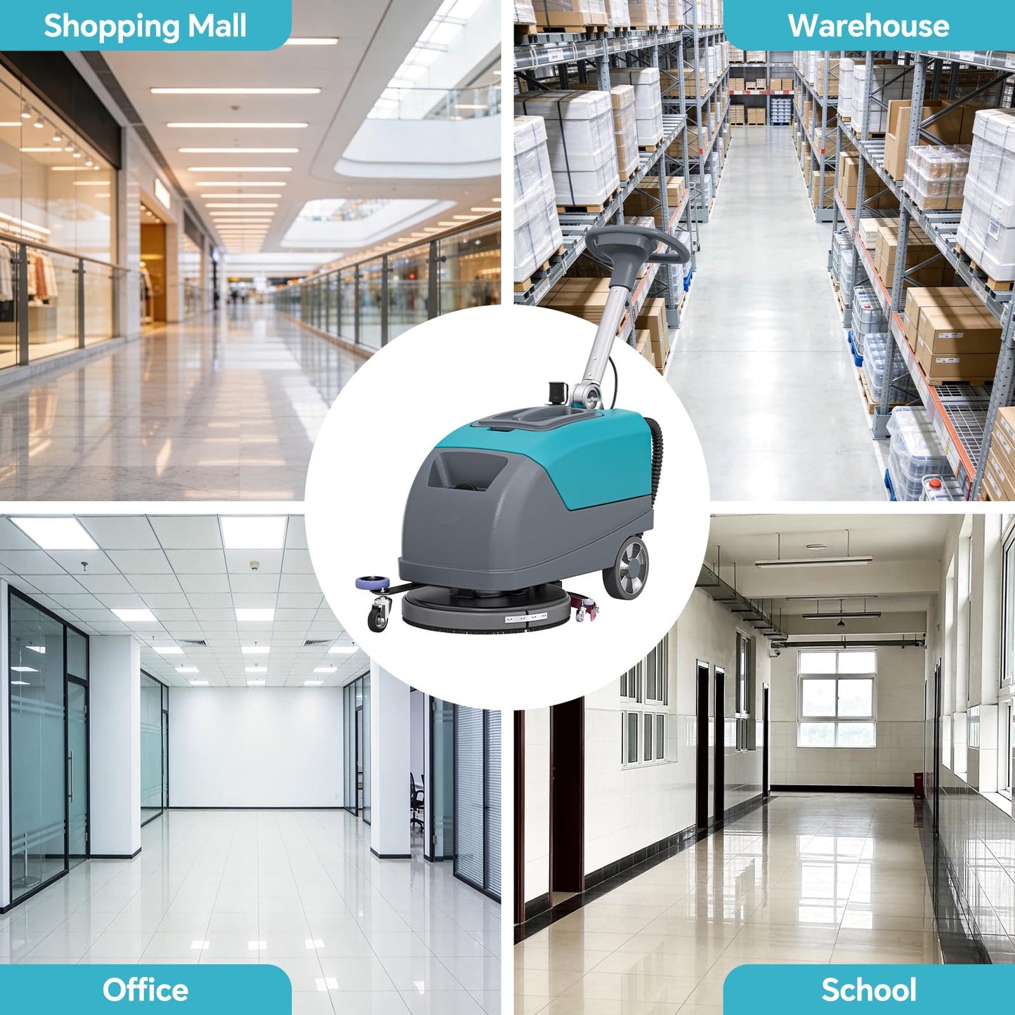 C5 16" Walk-Behind Commercial Floor Scrubber Machine, 500W Motor