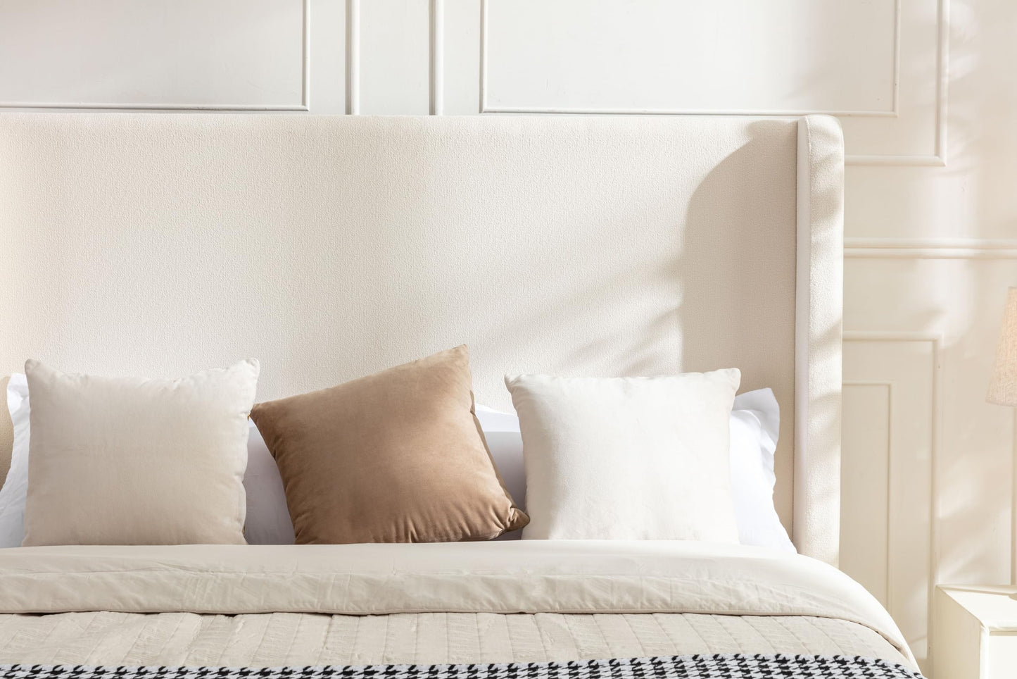 GDFStudio Tall Headboard Upholstered Bed,Queen Size Platform Bed Frame with Headboard Wingback,54" High No Box Spring Needed Easy Assembly Elegant Simplicity Ivory Boucle
