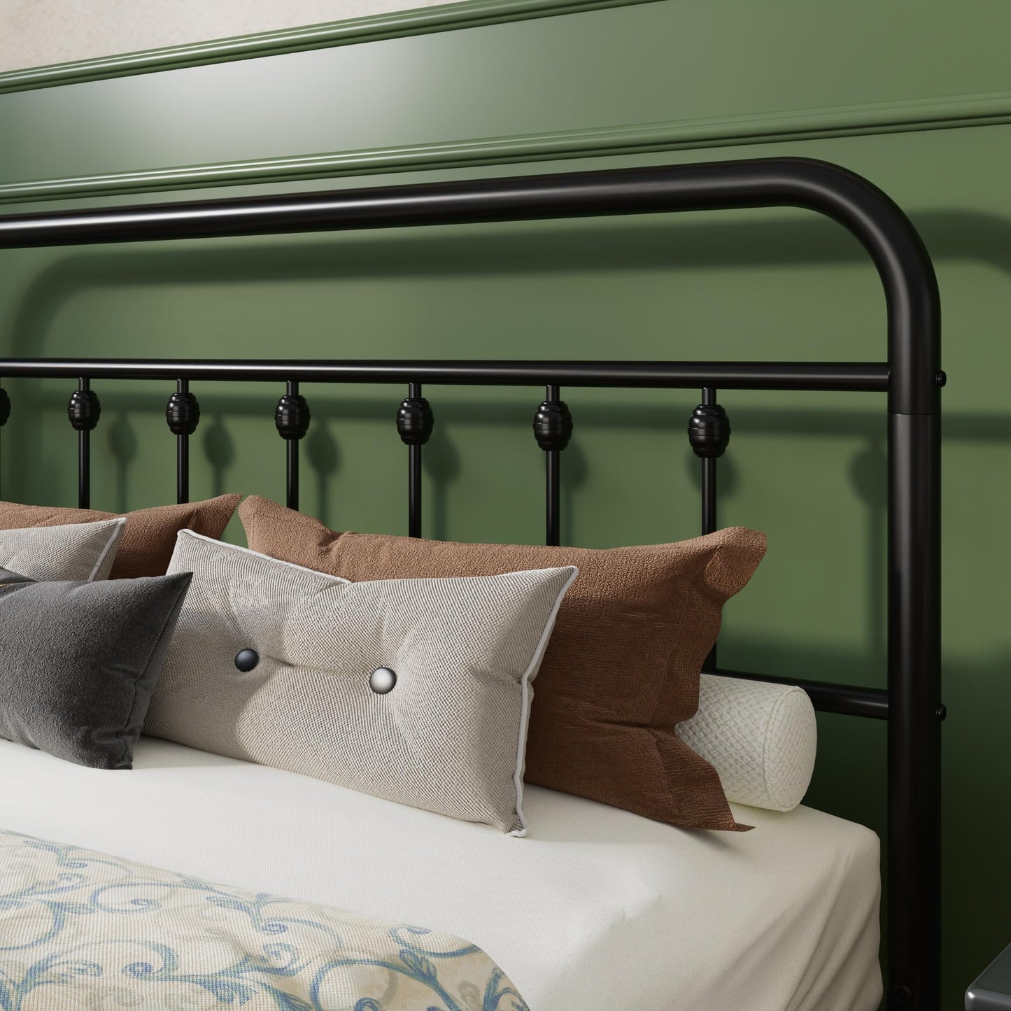 SHA CERLIN King Size Metal Platform Bed Frame with Victorian Style Iron-Art Headboard and Footboard, Easy Assembly, Under Bed Storage, No Box Spring Required, Black