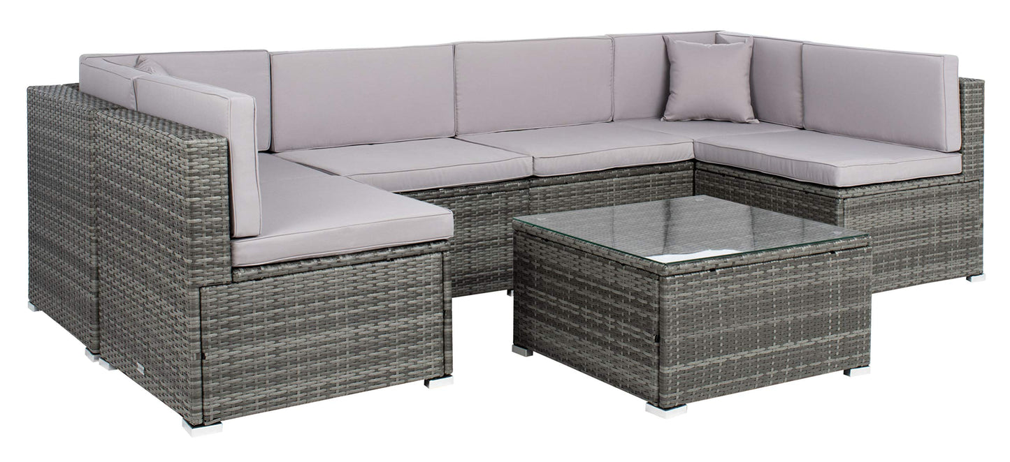 SAFAVIEH PAT7510B-2BX Collection Sectional Diona Grey Outdoor Living Patio Set, Grey/Grey