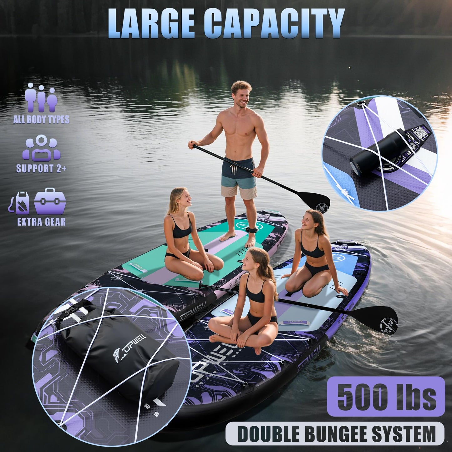 UPWELL 11'6"×35" Extra Wide Inflatable Paddle Board, Stand Up Paddle Board with Kayak Seat, Sup Paddle Boards for Adults, Mech Purple