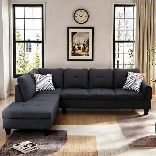 Trygoal L Shaped Couch Sectional Couches with Chaise, 3 Pieces Modular Convertible Sofa for Living Room Furniture Sets and Small Apartment, Black Grey