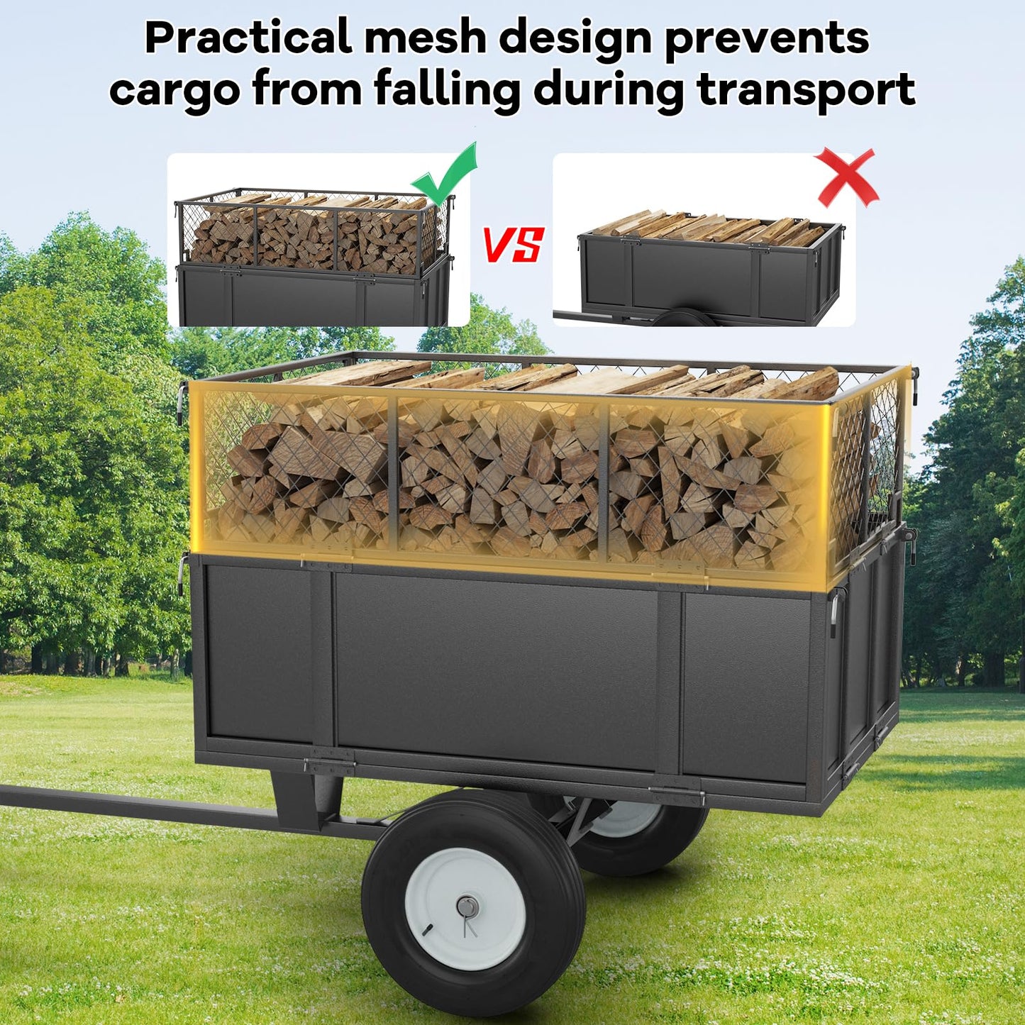 Heavy Duty Utility Trailer, 750lbs Capacity 17 Cu. Ft. ATV Dump Trailer, Garden and Lawn Mower Trailer with Removable Sides, Pull Behind Yard Cart for Tractors, ATV & UTV – Ideal for Hauling & Dumping