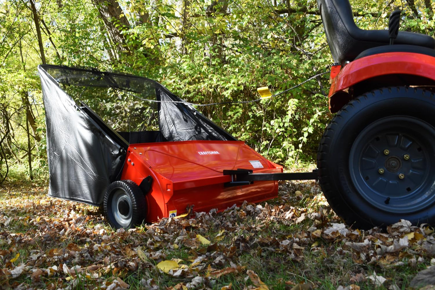 Craftsman Universal Tow Behind Lawn Sweeper, 42 Inch High Speed Lawn Sweeper with 20 Cu Ft Flow Thru Hopper Bag