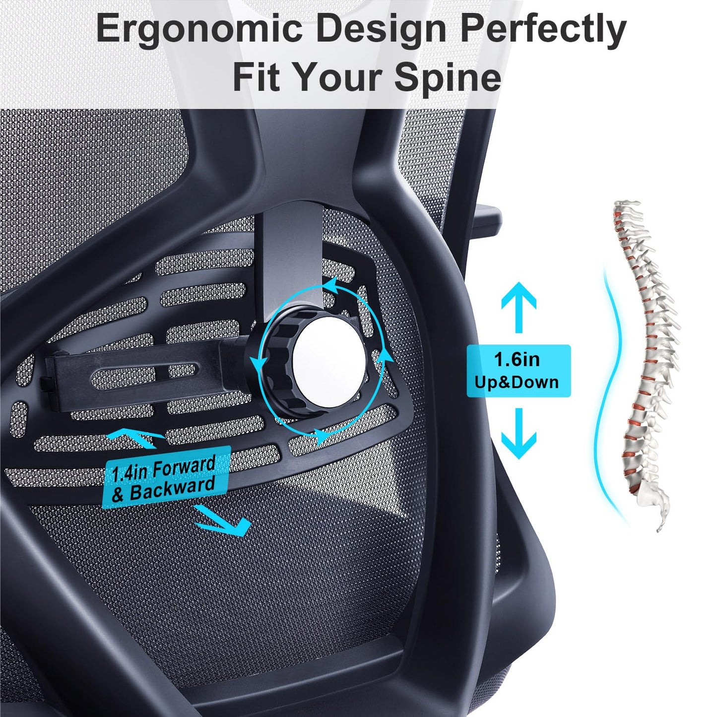 Ticova Ergonomic Office Chair - High Back Desk Chair with Adjustable Lumbar Support, Headrest & 3D Armrest