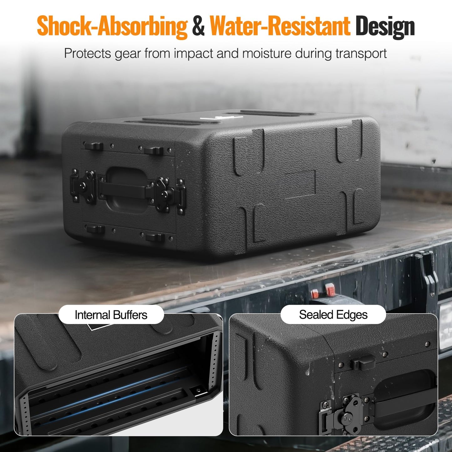 Phenyx Pro 4U Shallow Rack Case, 19" Rackmount Road Case, Detachable Front and Back Cover Storage, Shockproof & Waterproof, Server Rack Cabinet for Wireless Mic Systems, IEMs, Amplifiers (PRCSE-4U)