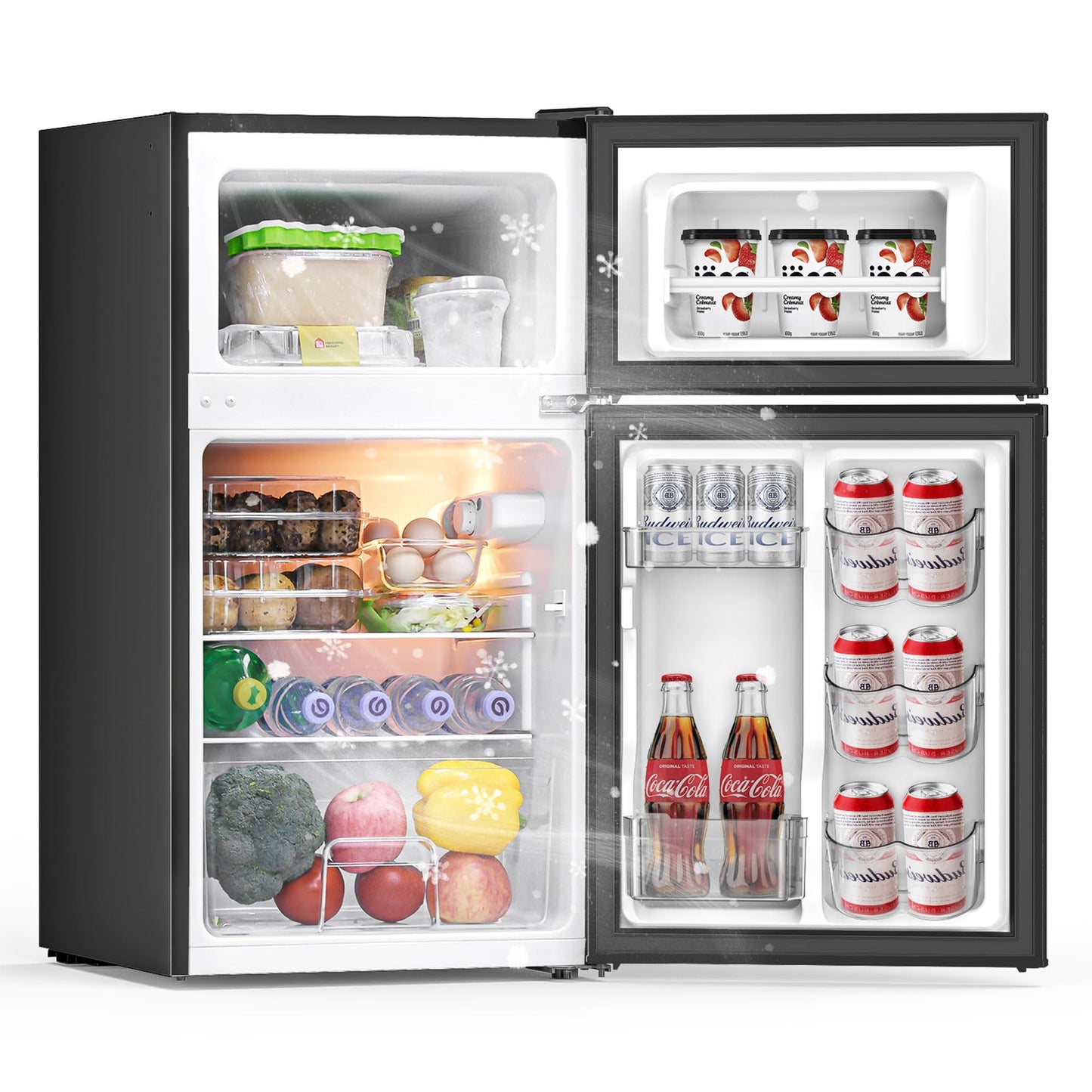 Frostorm 3.2 Cu Ft Mini Fridge with Freezer - Energy Efficient, Double Door Upright Freezer for Bedroom, Office & Dorm,restaurants | Small Fridge, Glass Shelves,Interior Light,ETL Certified,etc