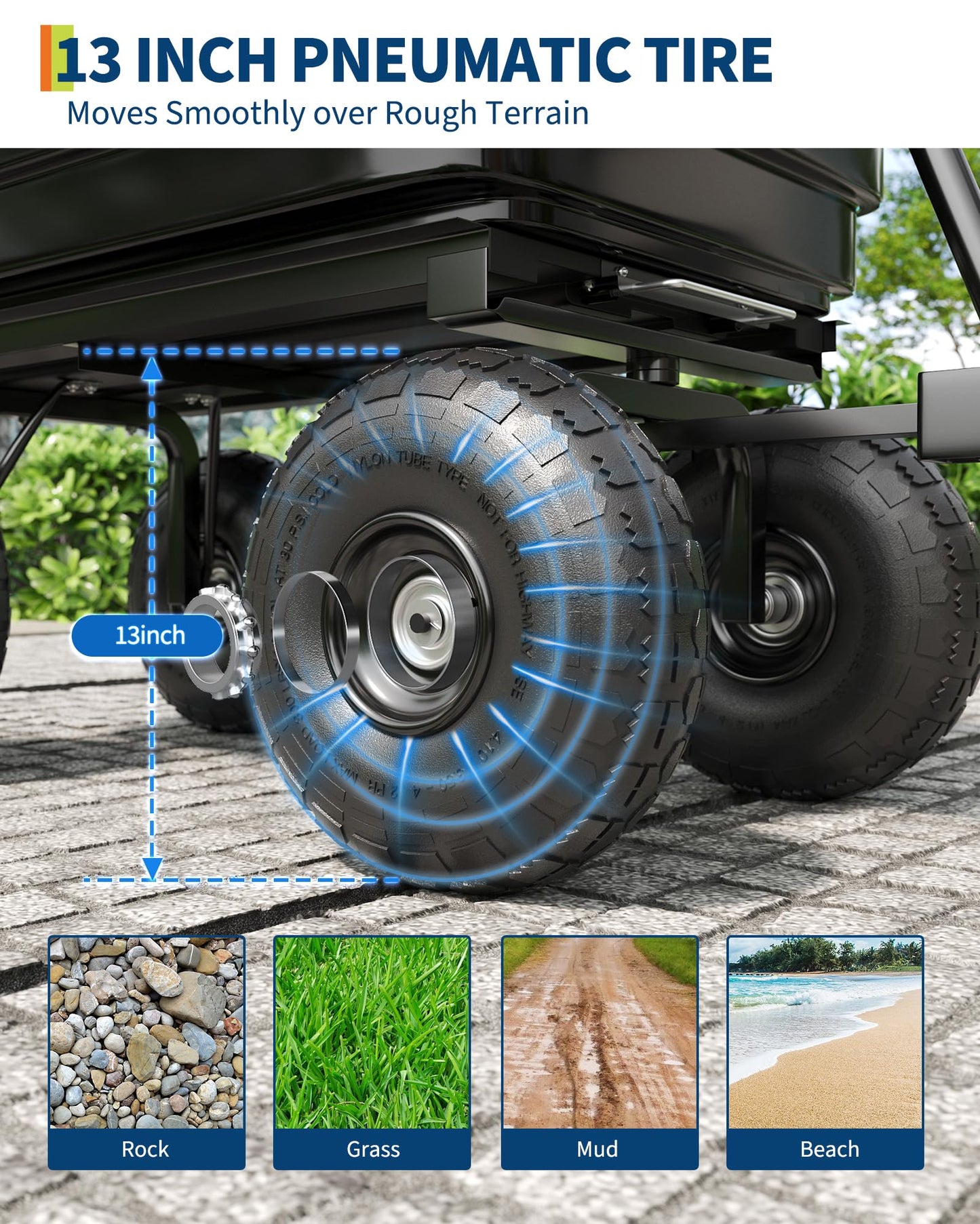 GarveeLife Poly Dump Cart - Heavy Duty 1200lbs Garden Cart with Quick-Release Dumping 13" Tires, Utility Wagon for Yard Work, Landscaping, Gardening