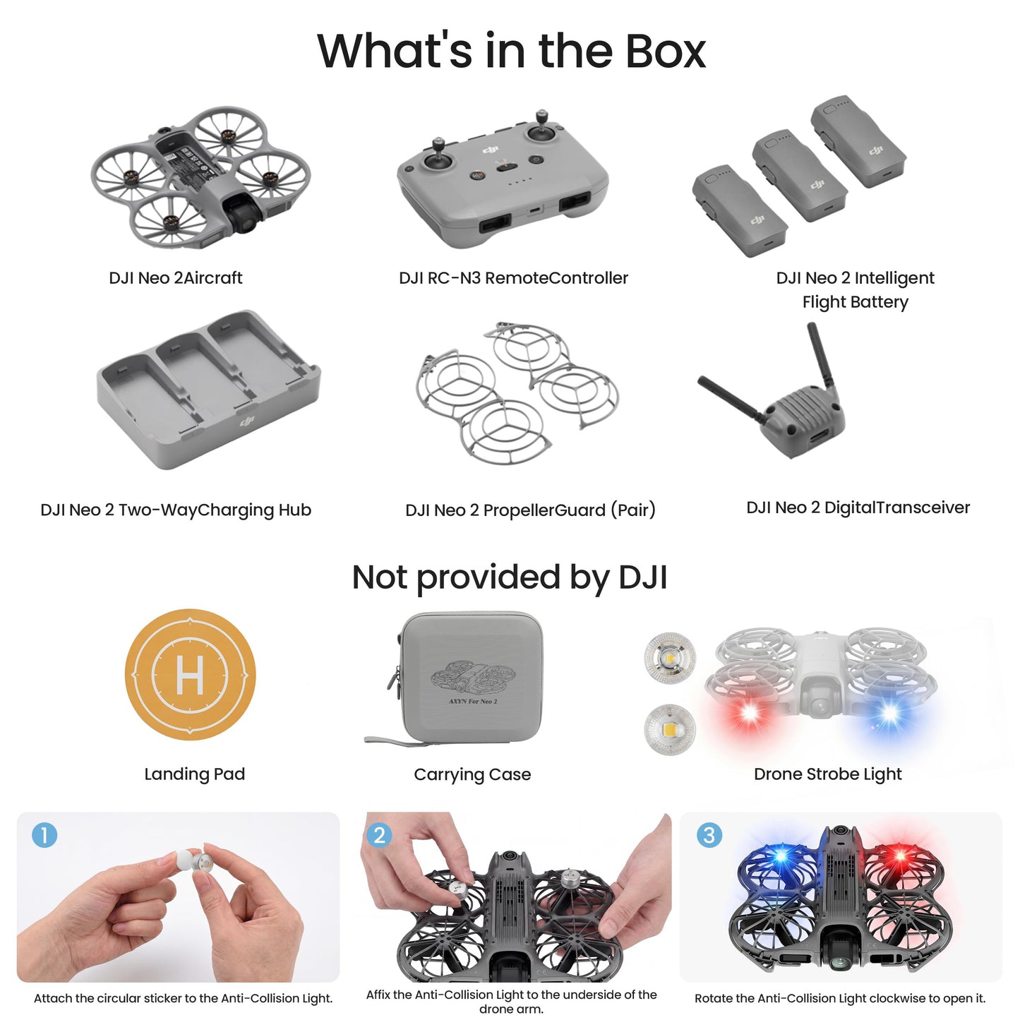 DJI Neo 2 Fly More Combo With RC-N3 Remote Controller, Stable Transmission With Digital Transceiver,Drone Strobe Light, Landing Pad, Carrying Case