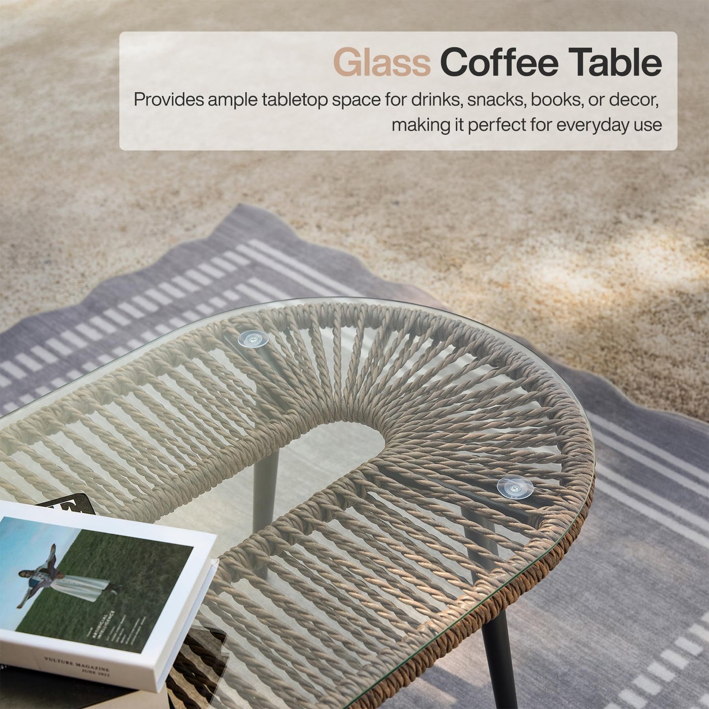 Tribesigns 4-Piece Outdoor Patio Furniture Set with Removable Waterproof Cushions, All-Weather Rattan Wicker Conversation Furniture Set with Glass Coffee Table for Garden, Pool, Porch, Balcony (Brown)