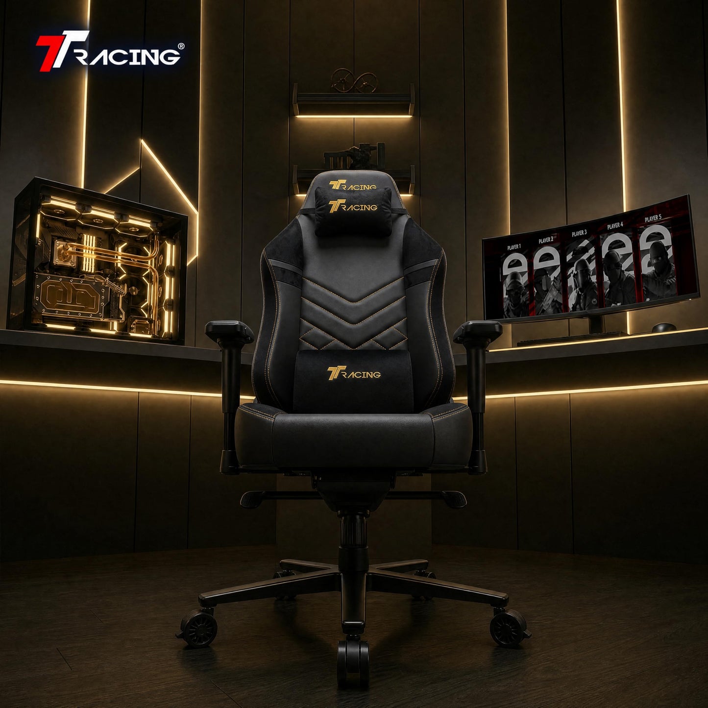 TTRACING Maxx Ergonomic Gaming Chair - Big and Tall PC Computer Desk Chair for Adults, 440 lbs Heavy Duty Aluminum Base, 4D Armrests, 155 Degree Recline, PU Faux Leather and Velour, Royal Black