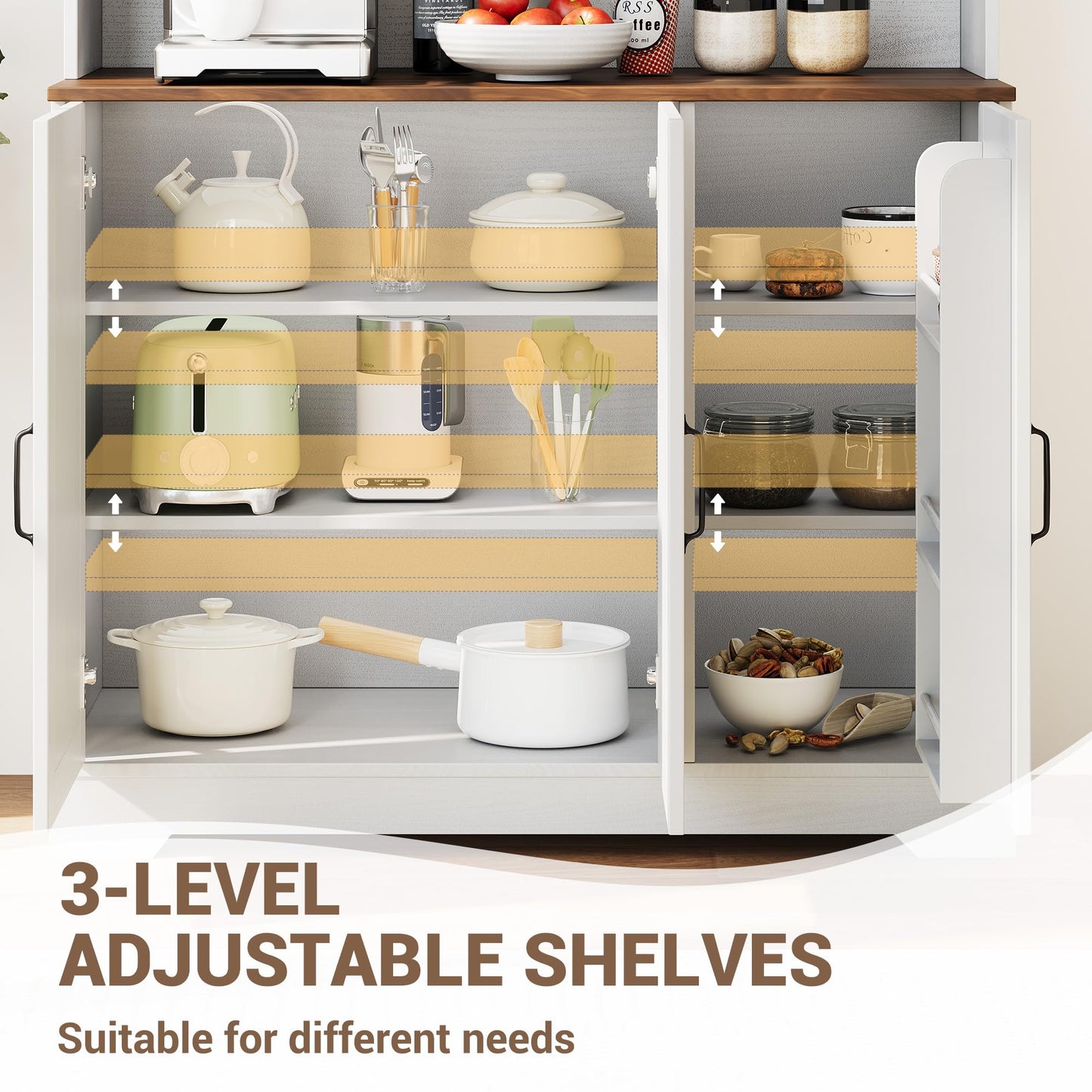 IDEALHOUSE Pantry Cabinet, 70.9 Inch Kitchen Cabinet with Glass Doors, Tall Kitchen Pantry Storage Cabinet with Hutch