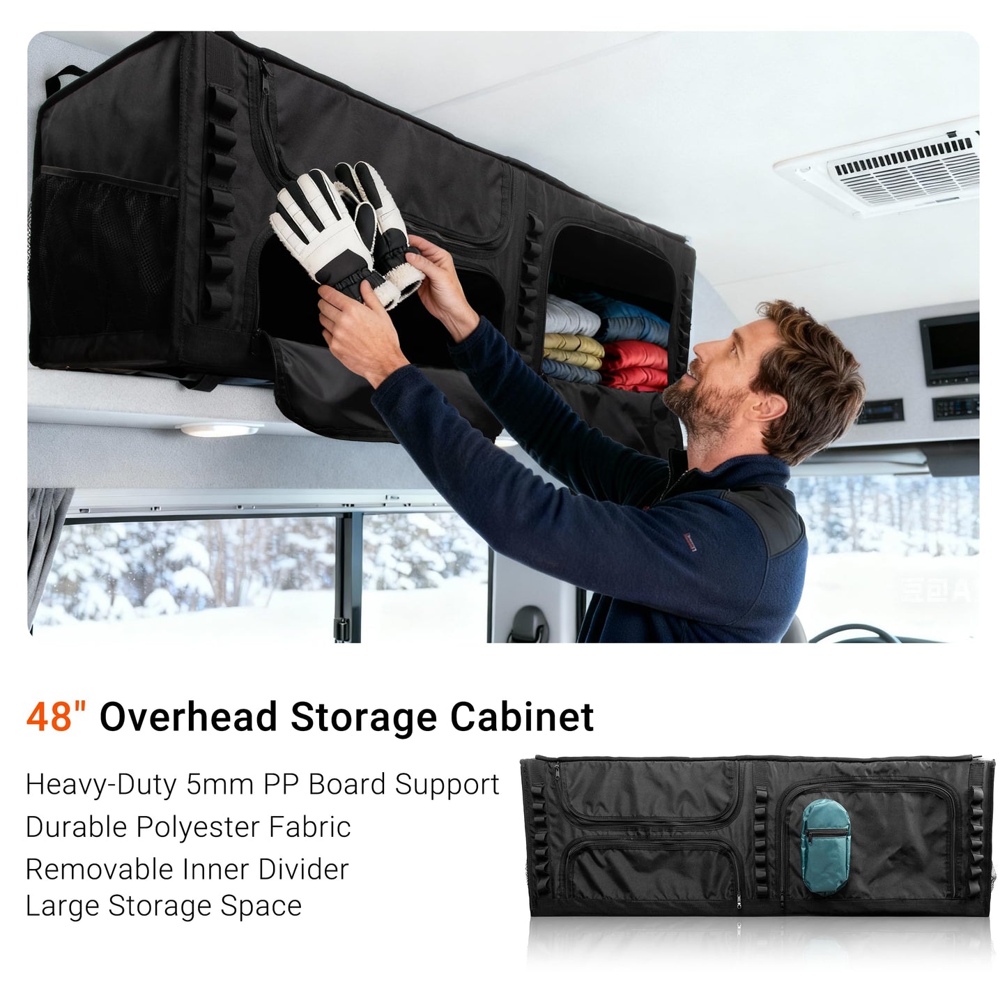 VANNCAMP Soft-Sided Overhead Storage Cabinet 48" - Space-Saving Organizer for Camper Vans, RVs, Mobile Homes | Vanlife Accessories
