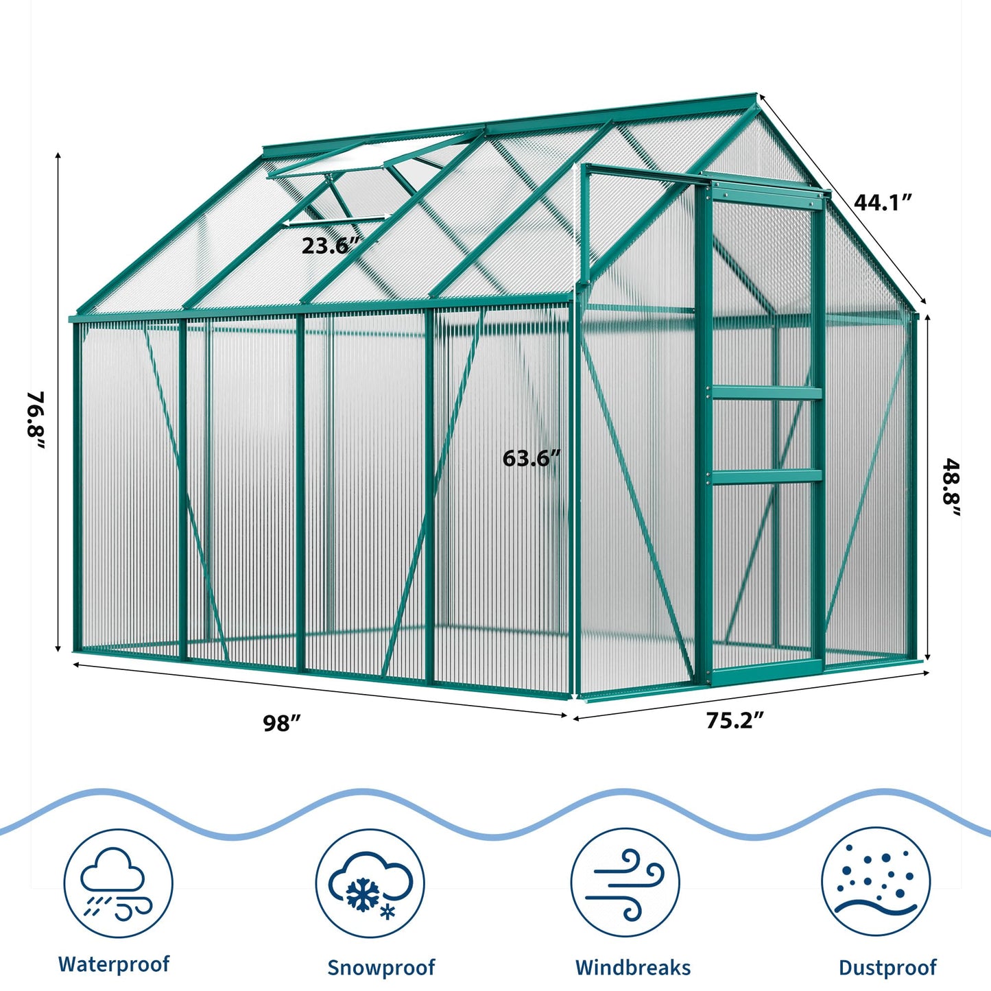 IDEALHOUSE 6 x 8FT Greenhouse for Outside, Polycarbonate Greenhouses with Aluminum Frame, Sliding Door, Adjustable Roof Vent for Backyard, Outdoor Green Houses Garden Backyard, Patio