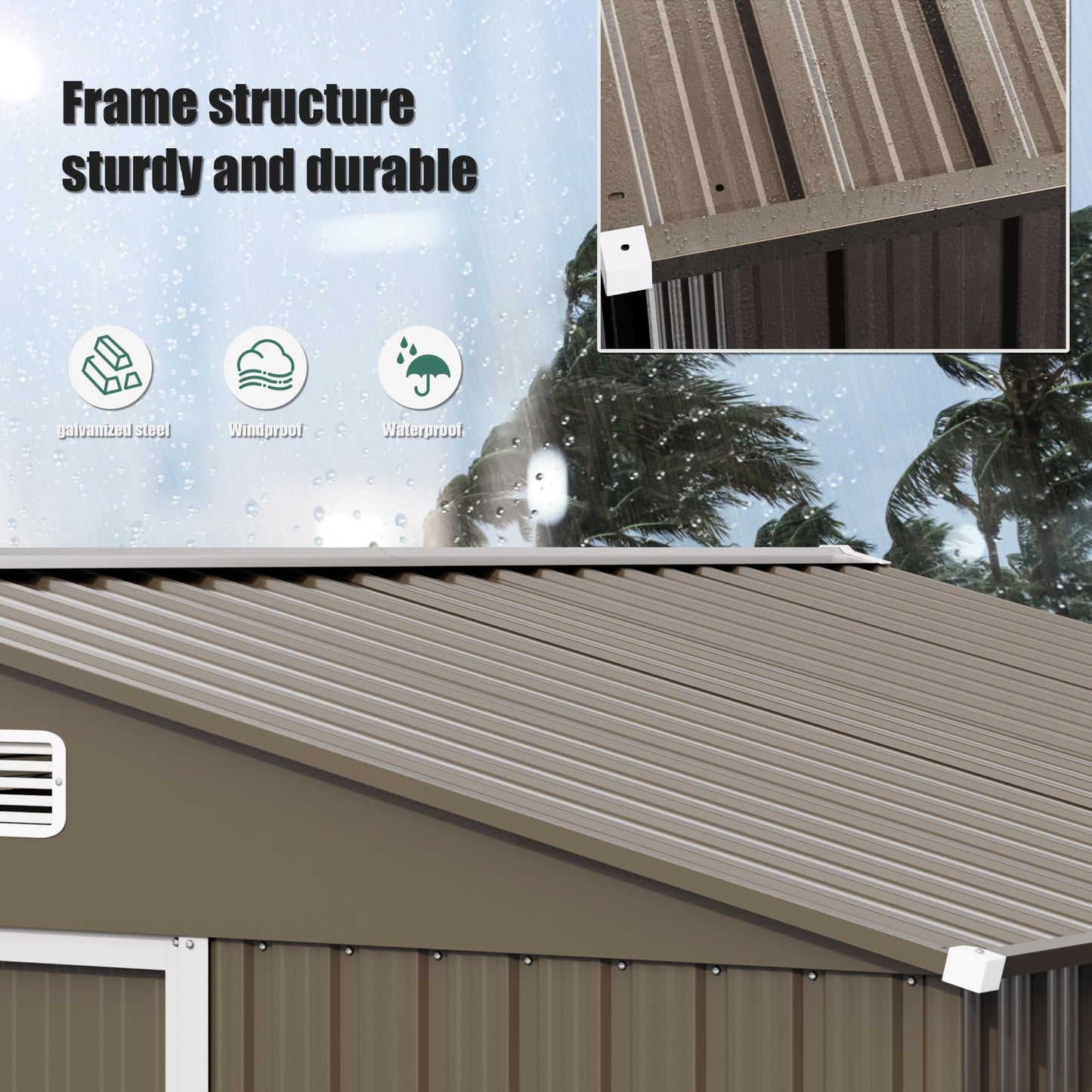 RTDTD 10FT x 8FT Outdoor Storage Shed,Waterproof Lockable Door Metal Tool Shed with Sliding Door and Air Vents,Storage House for Gardening Tools,Metal Storage Shed for Garden,Backyard,Lawn