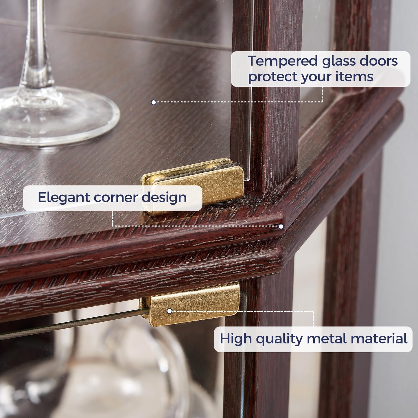 Topcomfy Corner Curio Cabinet, Lighted 3-Side Glass Display Curio Cabinet with Tempered Glass Doors & Adjustable Shelves, Wine Bar China Cabinet with Bulb for Living Room (Dark Cherry)