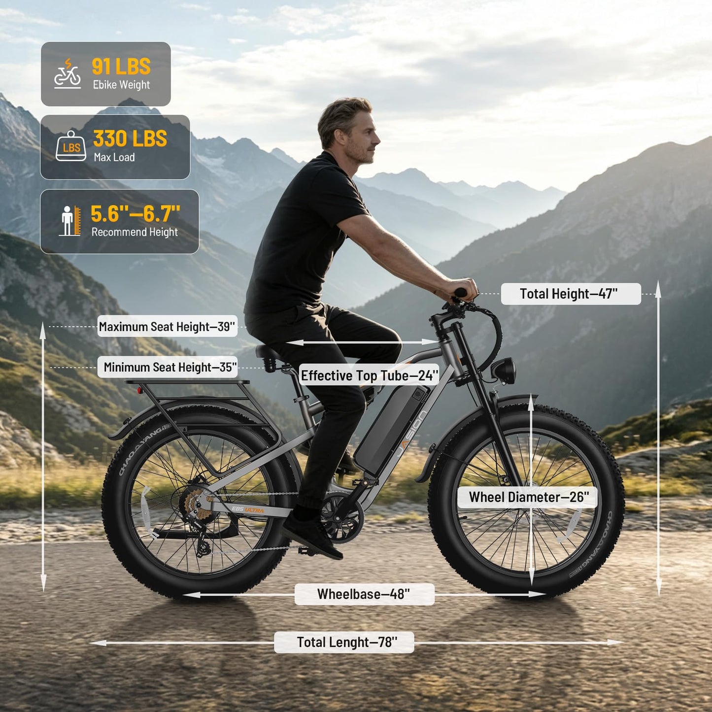 Jasion EB5 Ultra Electric Bike for Adults, Peak 2500W Ebike with 52V 20Ah (1040Wh) Battery, Dual Suspension & Hydraulic Brakes, 26"x4" Fat Tire Off-Road Electric Bicycle