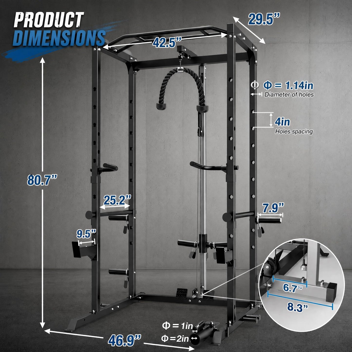 KOPUS Power Rack with Pulley System – Multi-Functional Power Cage Squat Rack, LAT Pull Down, J Hooks & Safety Bars – 1200 lbs Home Gym Equipment – 5 Configurations (Cage + Pulley + 150LB Weights)