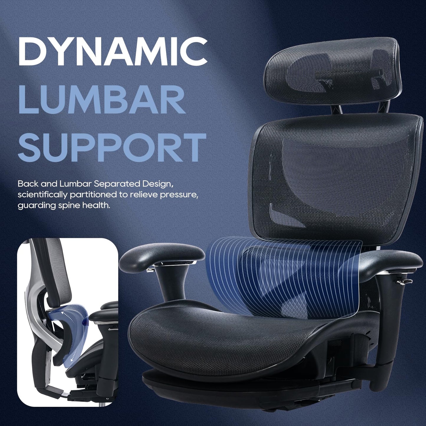 COLAMY Ergonomic Mesh Office Chair with Footrest, Executive High Back Computer Desk Chair with Wide Headrest and Adjustable 3D Arms, Fixed Tilt Lock and Lumbar Support (Black)