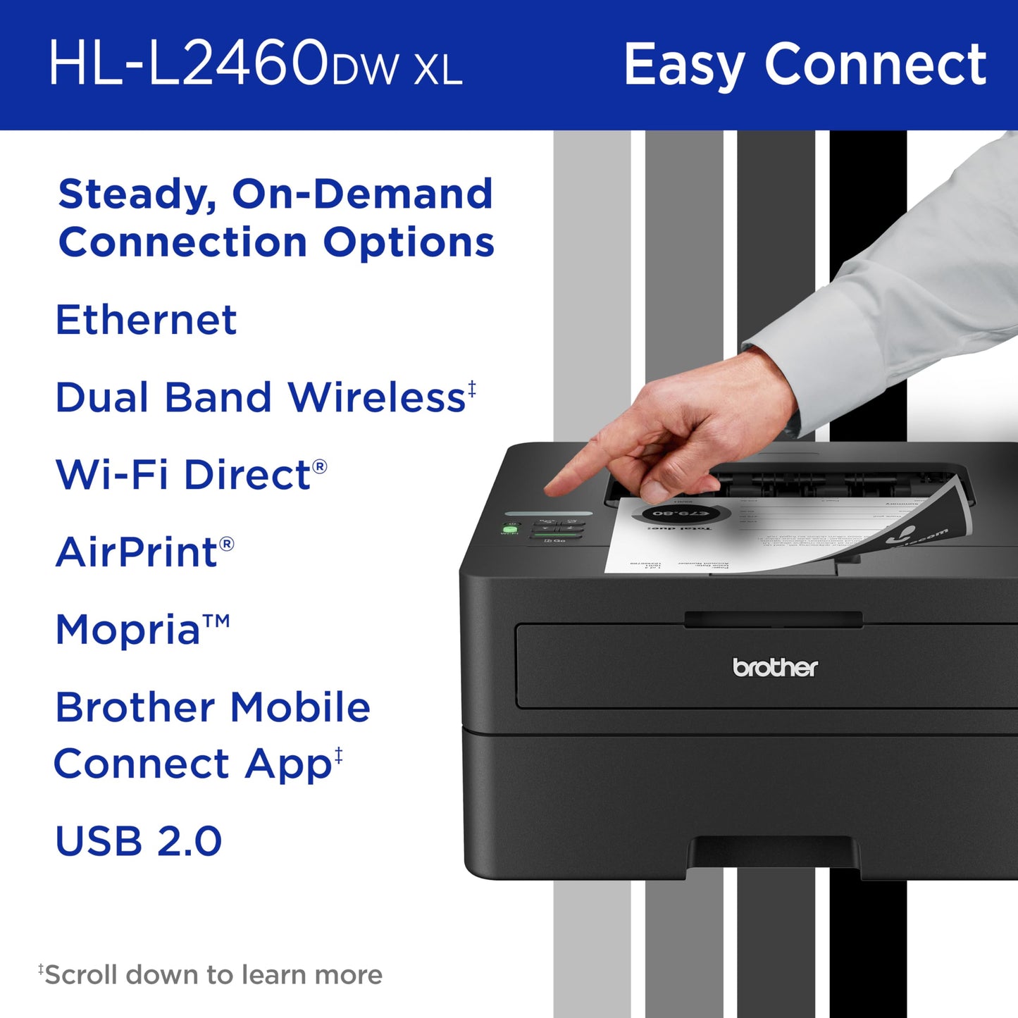 Brother HL-L2460DWW XL Wireless Compact Monochrome Printer with Duplex Copy & Scan, Fax, Black & White | Up to 4,200 Pages of Toner Included(1), Works with Alexa