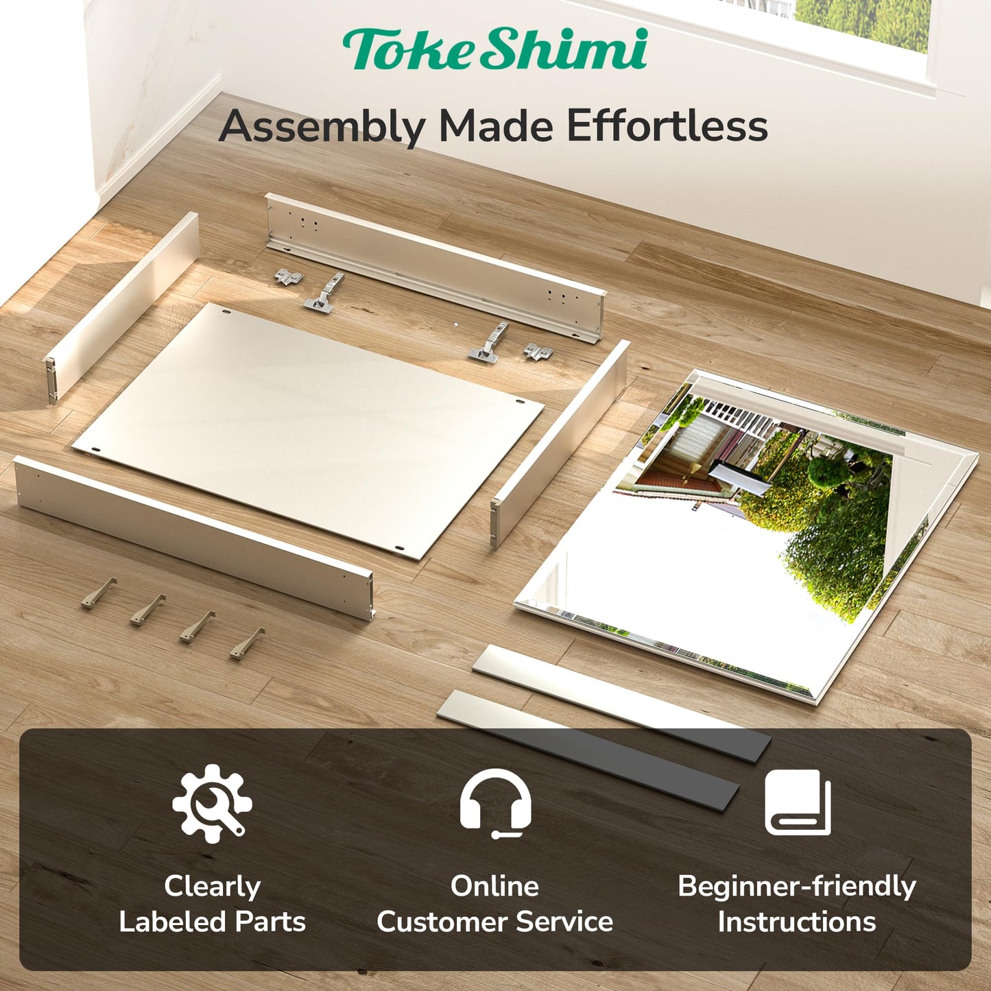TokeShimi 36 x 24 Medicine Cabinet for Bathroom with Mirror, Assembly Required, Wall Mounted Medicine Cabinet with Tempered Beveled Mirror, Stepless Adjustable Shelves, DTC Hinge