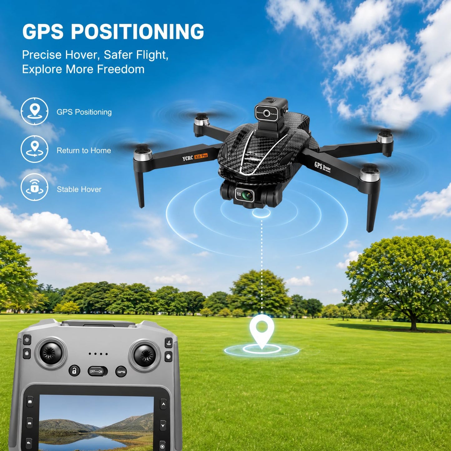 A16 GPS Drone with 4K Camera EIS for Adults, RC Camera Drones with 4.5" HD Screen, GPS Follow & Auto Return & Obstacle Avoidance, Brushless, Long Range Transmission, 3 Speed Adjustable, 60 Mins Flight Time with 2 Batteries, Foldable Drone Kit, Under 249g