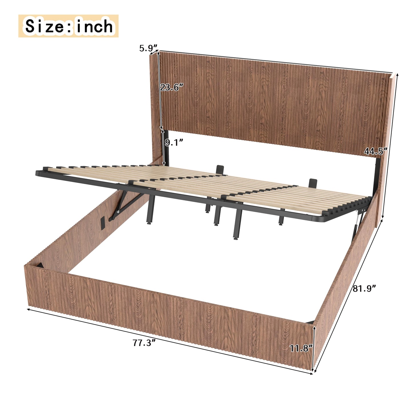 KEIKI King Size Lift Storage Bed Frame with Headboard, Hydraulic Gas Lift Platform Bed with Hidden Storage, Noise-Free Wood Bed Frame, Heavy Duty 1000 lbs, No Box Spring Needed, Walnut