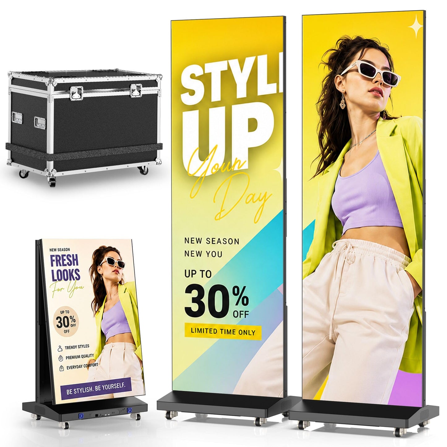 YCKJNB 80″ P1.86 LED Screen Spliceable Flexible Digital Signage Display, Mobile Phone&Computer Software Remote Release, USB Plug-and-Play Full Poster Screen LED Digital Signage Display Black 2-Pack