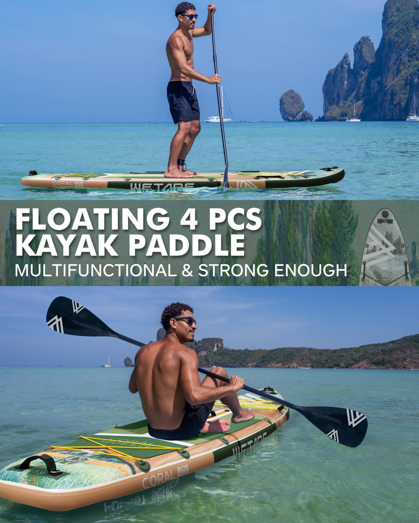 WETARE 11'6"x35" Inflatable Paddle Board, 450lbs Extra Wide Stand Up Sup Board for Adults, Blow Up Paddleboard Kayak Non-Slip Stable Deck Boat for Yoga Fishing Surf