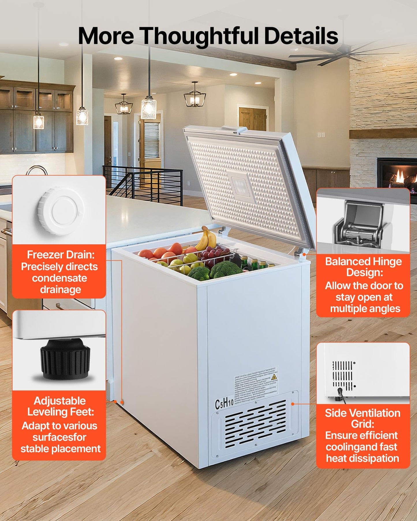 VEVOR Chest Freezer, 6.7 Cu.ft Compact Deep Freezer, Free Standing Top Open Door Chest Freezers with 2 Removable Baskets & Adjustable Thermostat - Energy Saving, Low Noise & Garage Ready, White