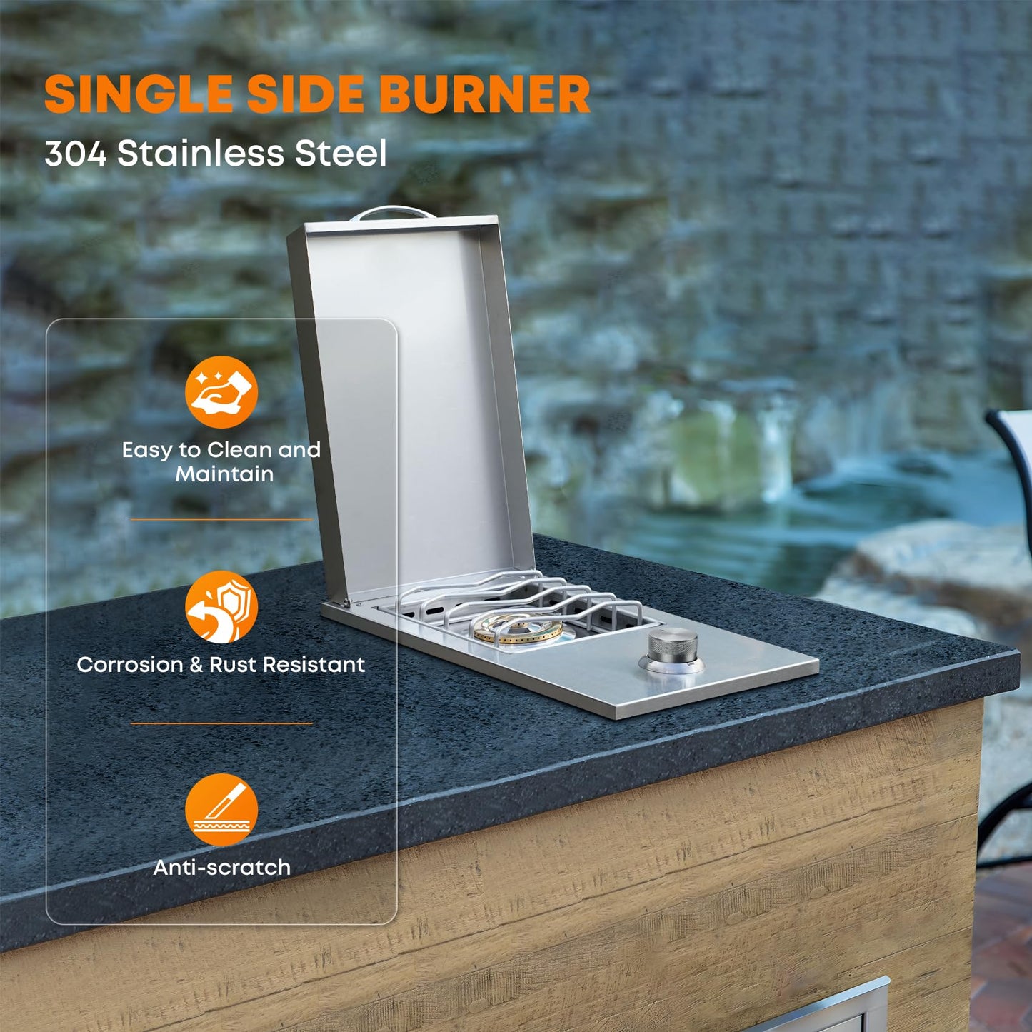 Stanbroil Built-in Single Side Burner for Outdoor Kitchen, 304 Stainless Steel Grilling Side Burners - Liquid Propane Only